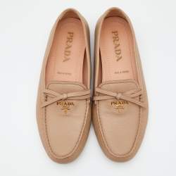 Pre Owned Prada Beige Leather Bow Slip on Loafers Size 39