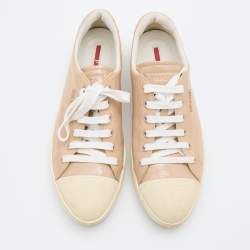 Pre Owned Prada Sport Beige Patent Leather Lace Up Low Top Sneakers Size 40