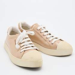 Pre Owned Prada Sport Beige Patent Leather Lace Up Low Top Sneakers Size 40