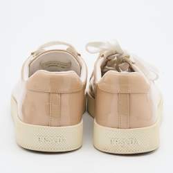 Pre Owned Prada Sport Beige Patent Leather Lace Up Low Top Sneakers Size 40