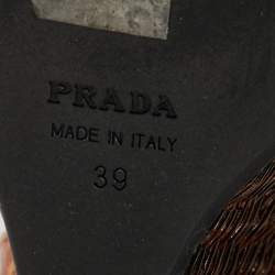 Prada Brown Croc Embossed Leather Wedge Ankle Strap  Sandals Size 39
