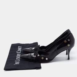 Prada Black Croc Embossed and Leather Studded Pumps Size 37