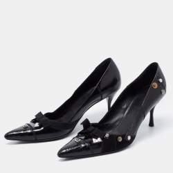 Prada Black Croc Embossed and Leather Studded Pumps Size 37