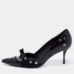 Prada Black Croc Embossed and Leather Studded Pumps Size 37