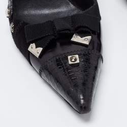 Pre Owned Prada Black Croc Embossed and Leather Studded Pumps Size 37