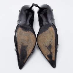 Pre Owned Prada Black Croc Embossed and Leather Studded Pumps Size 37