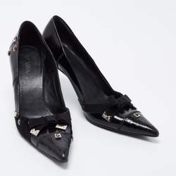 Pre Owned Prada Black Croc Embossed and Leather Studded Pumps Size 37