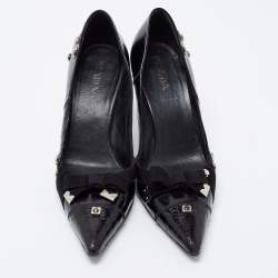 Pre Owned Prada Black Croc Embossed and Leather Studded Pumps Size 37