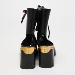 Pre Owned Prada Black Leather Cut Out Lace Up Open Toe Block Heel Ankle Boots Size 37.5