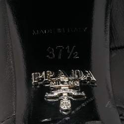 Pre Owned Prada Black Leather Cut Out Lace Up Open Toe Block Heel Ankle Boots Size 37.5