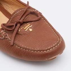 Pre Owned Prada Brown Leather Bow Slip On Loafers Size 36