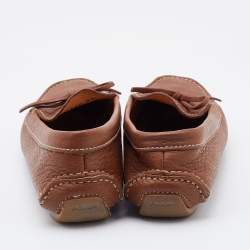 Pre Owned Prada Brown Leather Bow Slip On Loafers Size 36