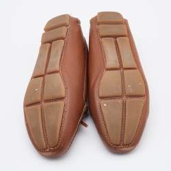 Pre Owned Prada Brown Leather Bow Slip On Loafers Size 36