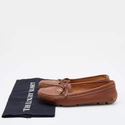 Pre Owned Prada Brown Leather Bow Slip On Loafers Size 36