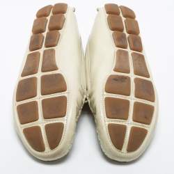 Pre Owned Prada Cream Saffiano Vernice Leather Bow Slip On Loafers Size 38