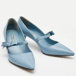 Pre Owned Prada Blue Leather Pointed Toe Pumps Size 40