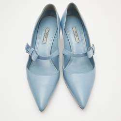 Pre Owned Prada Blue Leather Pointed Toe Pumps Size 40