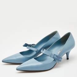 Pre Owned Prada Blue Leather Pointed Toe Pumps Size 40