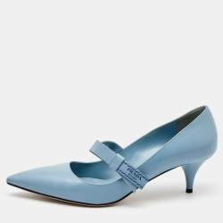 Pre Owned Prada Blue Leather Pointed Toe Pumps Size 40
