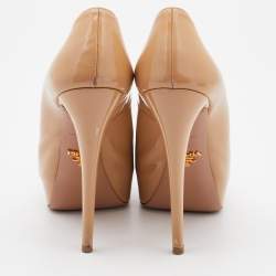 Prada Beige Patent Leather Platform Pumps Size 36
