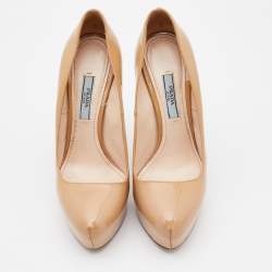 Prada Beige Patent Leather Platform Pumps Size 36