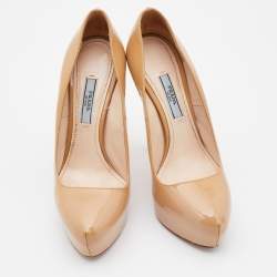 Prada Beige Patent Leather Platform Pumps Size 36