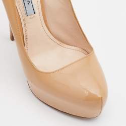 Prada Beige Patent Leather Platform Pumps Size 36