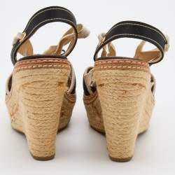 Prada Black Satin and Fabric Espadrille Platform Wedge Sandals Size 39.5