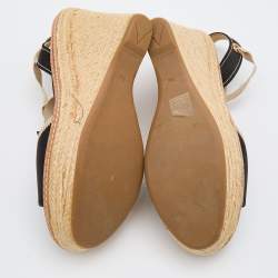 Prada Black Satin and Fabric Espadrille Platform Wedge Sandals Size 39.5