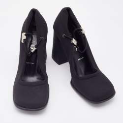 Pre Owned Prada Black Fabric Square Toe Block Heel Mary Jane Pumps Size 35
