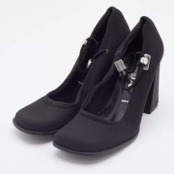 Pre Owned Prada Black Fabric Square Toe Block Heel Mary Jane Pumps Size 35