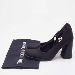 Pre Owned Prada Black Fabric Square Toe Block Heel Mary Jane Pumps Size 35