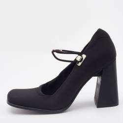 Pre Owned Prada Black Fabric Square Toe Block Heel Mary Jane Pumps Size 35