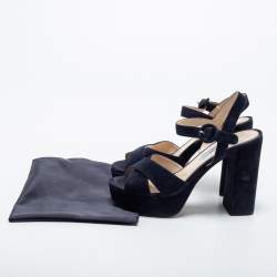 Pre Owned Prada Navy Blue Suede Criss Cross Platform Ankle Strap Sandals Size 38