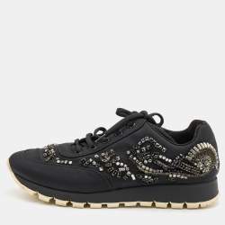 Pre Owned Prada Black Fabric Crystal Embellished Low Top Sneakers Size 38