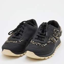 Pre Owned Prada Black Fabric Crystal Embellished Low Top Sneakers Size 38
