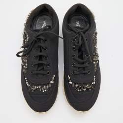 Pre Owned Prada Black Fabric Crystal Embellished Low Top Sneakers Size 38