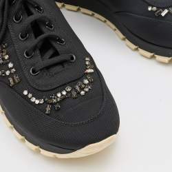 Pre Owned Prada Black Fabric Crystal Embellished Low Top Sneakers Size 38