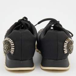 Pre Owned Prada Black Fabric Crystal Embellished Low Top Sneakers Size 38