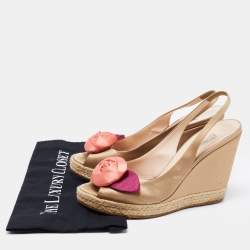 Prada Gold Beige Satin Embellished Slingback Wedge Sandals  Size 39.5
