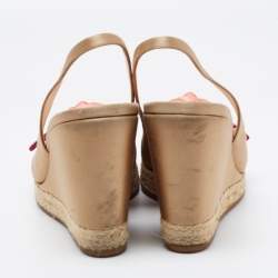 Prada Gold Beige Satin Embellished Slingback Wedge Sandals  Size 39.5