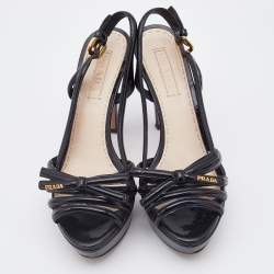 Prada Black Patent Leather Strappy Platform Sandals Size 40