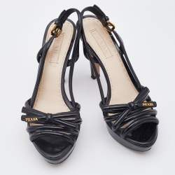Prada Black Patent Leather Strappy Platform Sandals Size 40