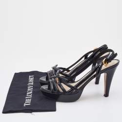 Prada Black Patent Leather Strappy Platform Sandals Size 40