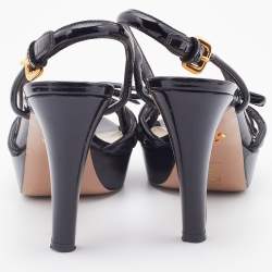 Prada Black Patent Leather Strappy Platform Sandals Size 40