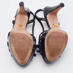 Prada Black Patent Leather Strappy Platform Sandals Size 40