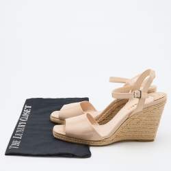 Pre Owned Prada Beige Patent Leather Espadrille Platform Wedge Ankle Strap Sandals Size 41