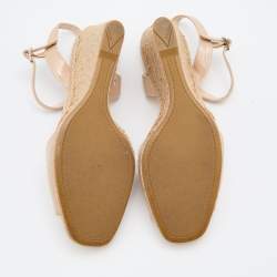 Pre Owned Prada Beige Patent Leather Espadrille Platform Wedge Ankle Strap Sandals Size 41