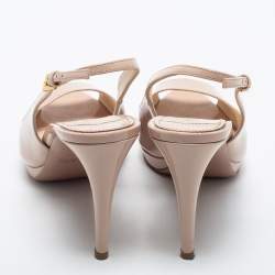 Pre Owned Prada Beige Patent Leather Slingback Platform Pumps Size 40.5