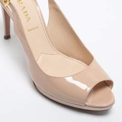 Pre Owned Prada Beige Patent Leather Slingback Platform Pumps Size 40.5